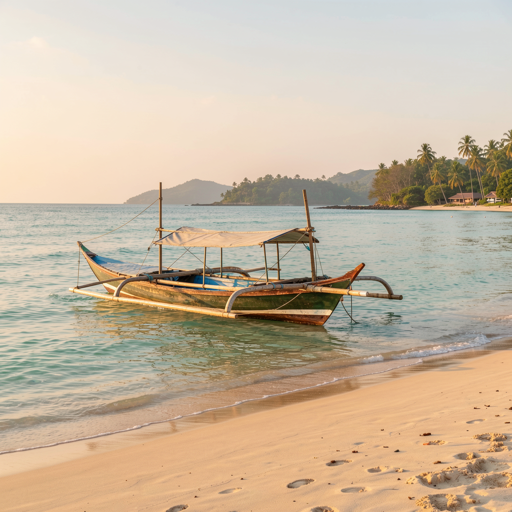 Ocean scenery and an outrigger boat near Dahican