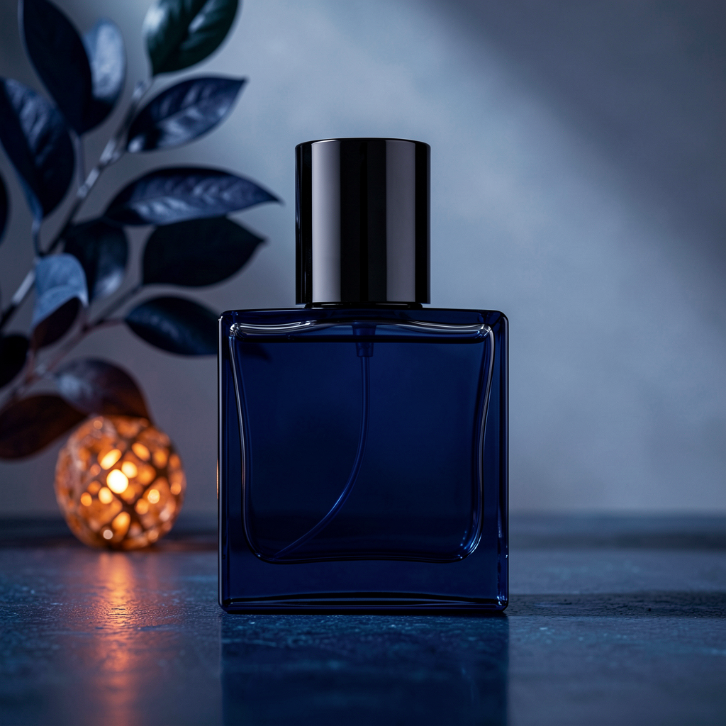 Dark men's fragrance bottle