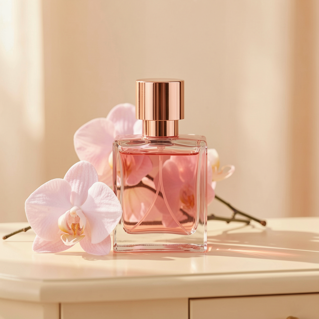 Women's perfume with pink flowers