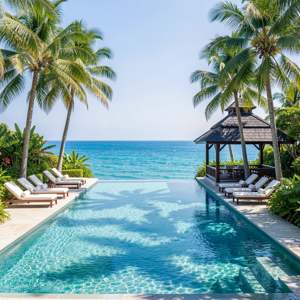 Palm-framed resort pool