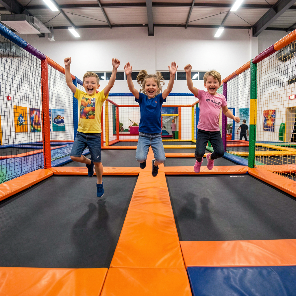 Children on trampolines