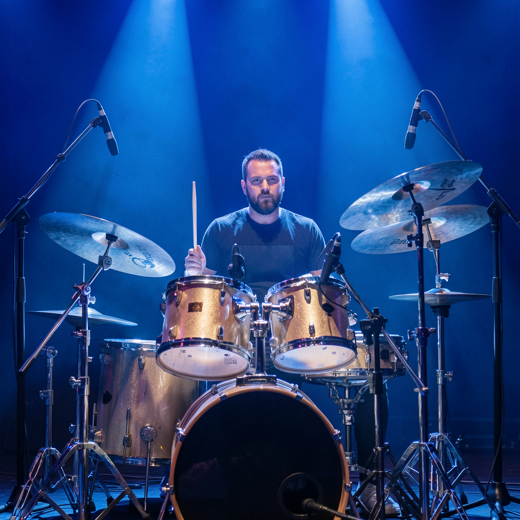 Drummer playing on stage