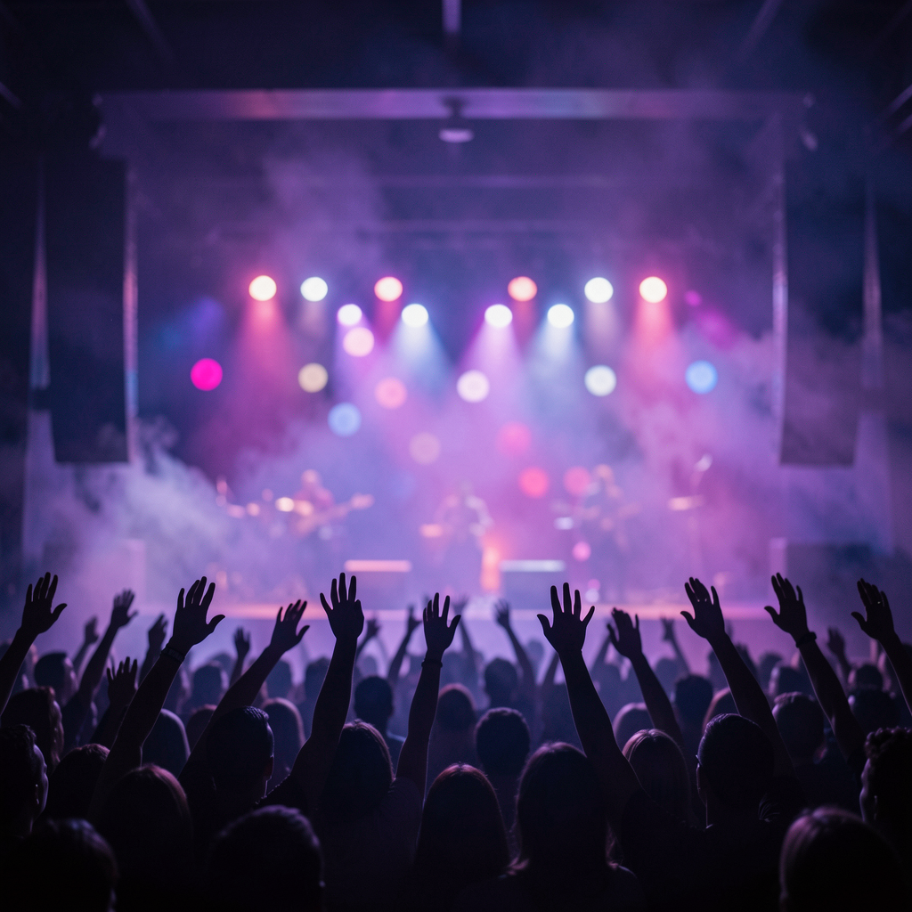 Concert crowd under purple lights