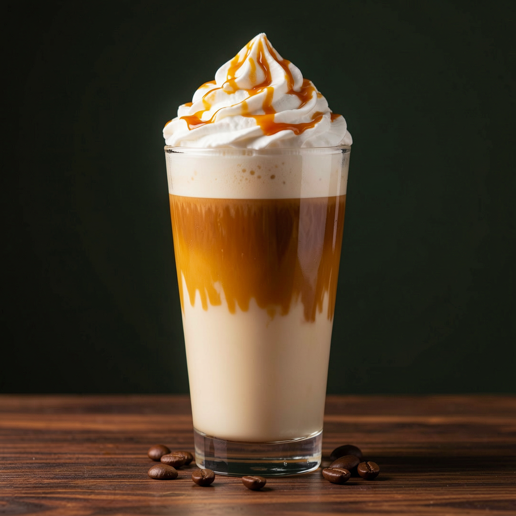 Caramel macchiato with whipped cream