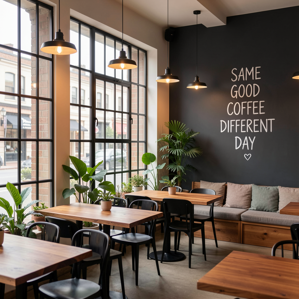 Bright window-side café seating