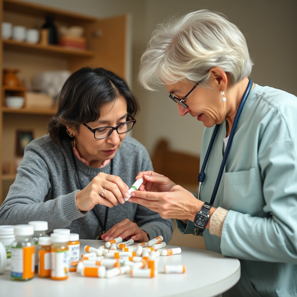 carer helping customer with medication