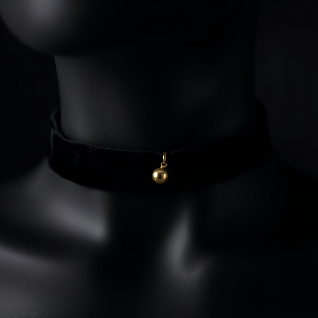 Black velvet choker necklace with a gold pendant