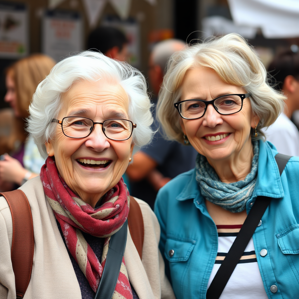 Two happy people outside enjoying Social events