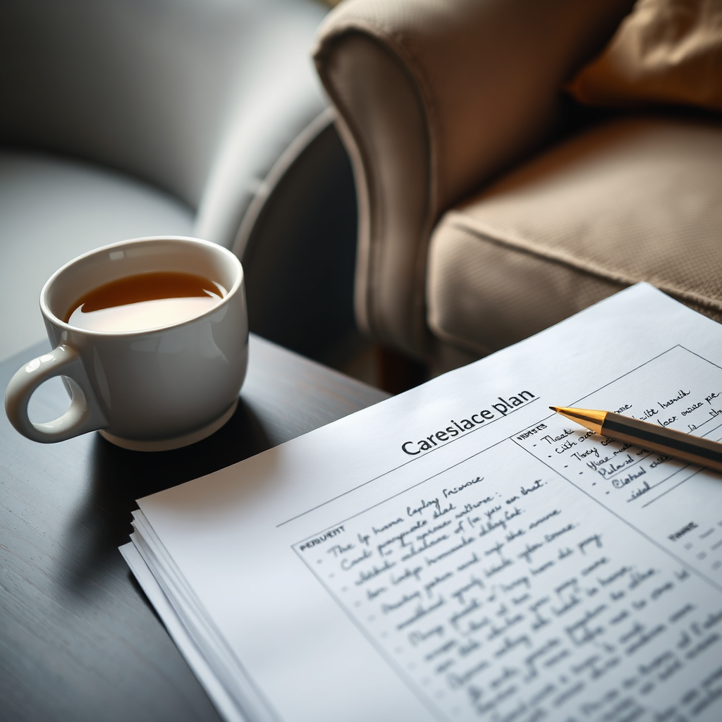 Picture of tailored care plan on a table,