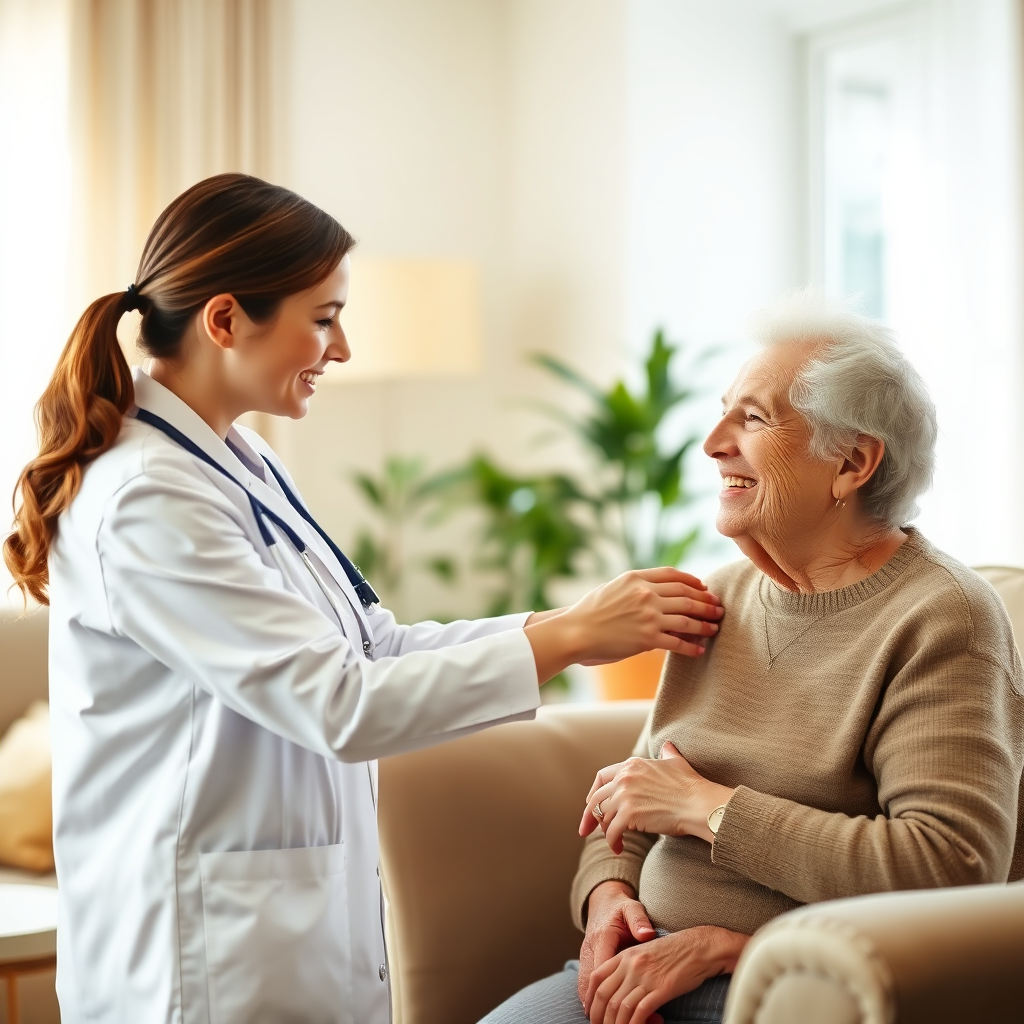 Professional care person looking after an elderly person 