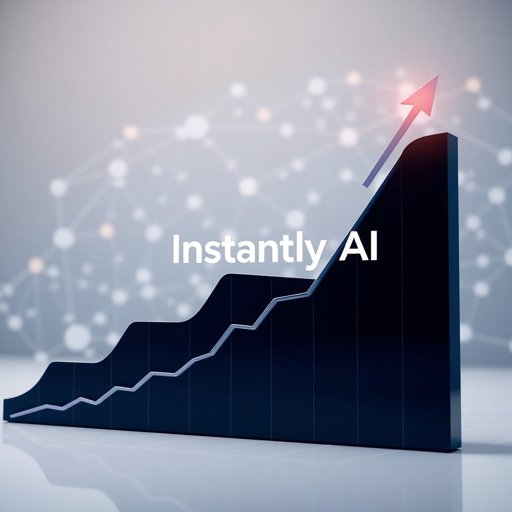 A photorealistic image depicting a graph sharply rising to show increased conversion rates, with the Instantly AI logo subtly incorporated into the graph's design.  The background could be a stylized representation of a network of interconnected nodes, symbolizing successful outreach and lead generation. The overall style should be clean, professional, and data-driven.
