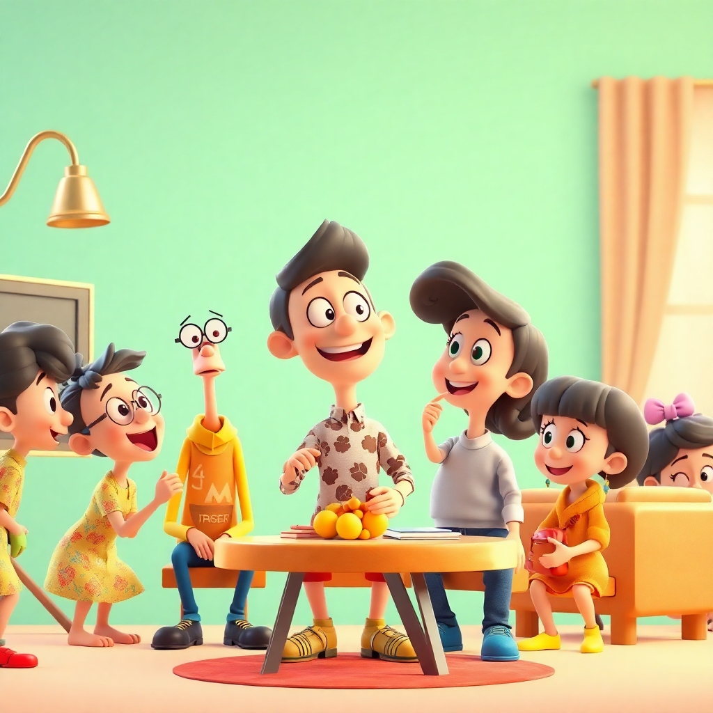 Generate a 4K image depicting a single frame from an AI-animated skit.  The animation style should be expressive and visually appealing, with smooth transitions and detailed character models.