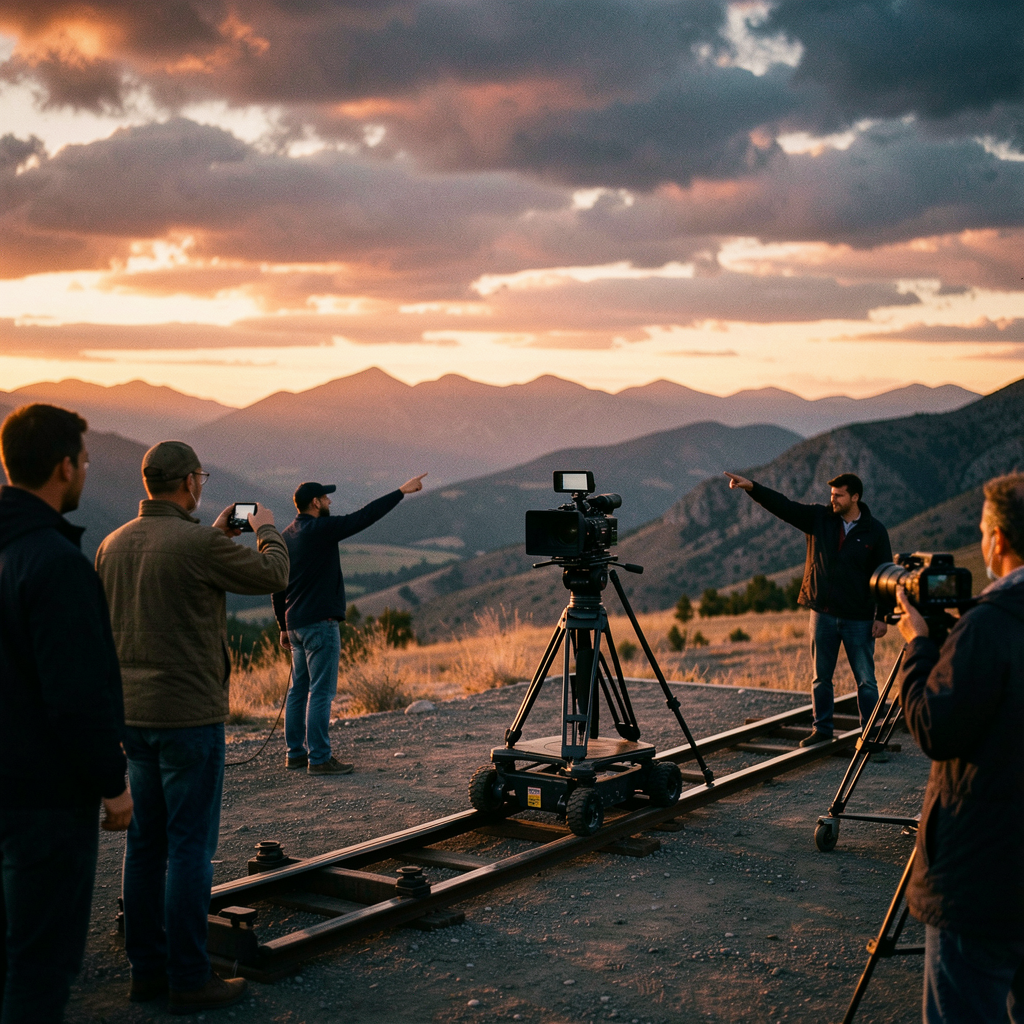 Film director on set during golden hour