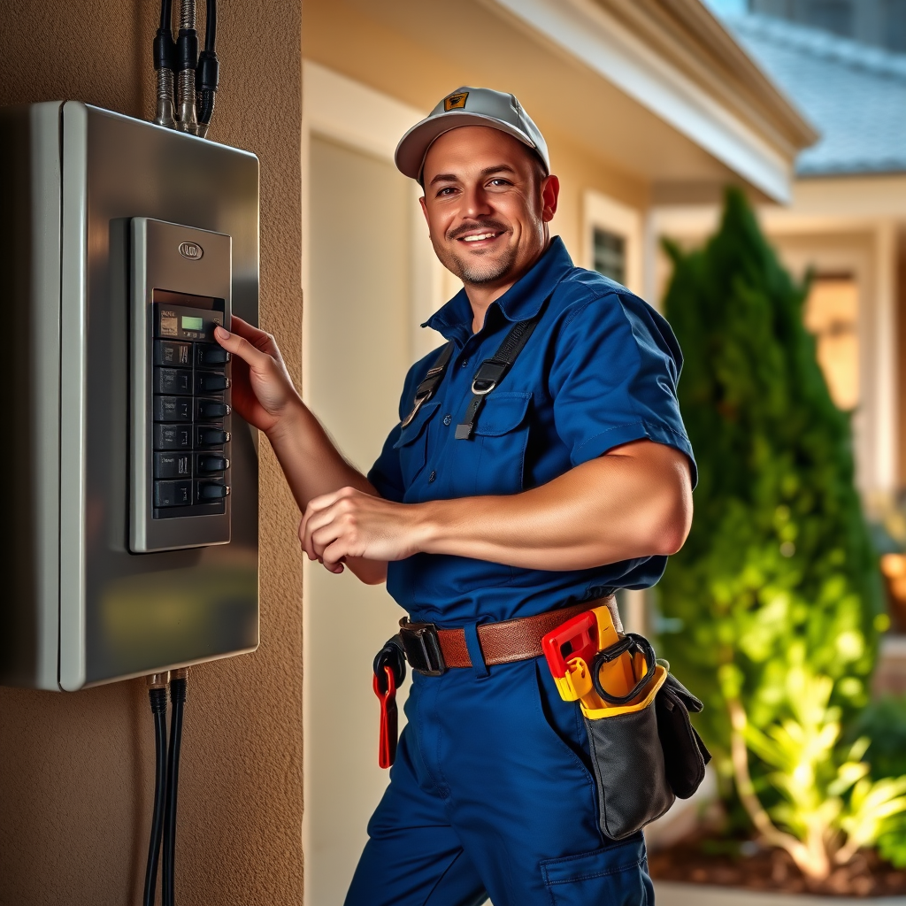 Professional electrician at work