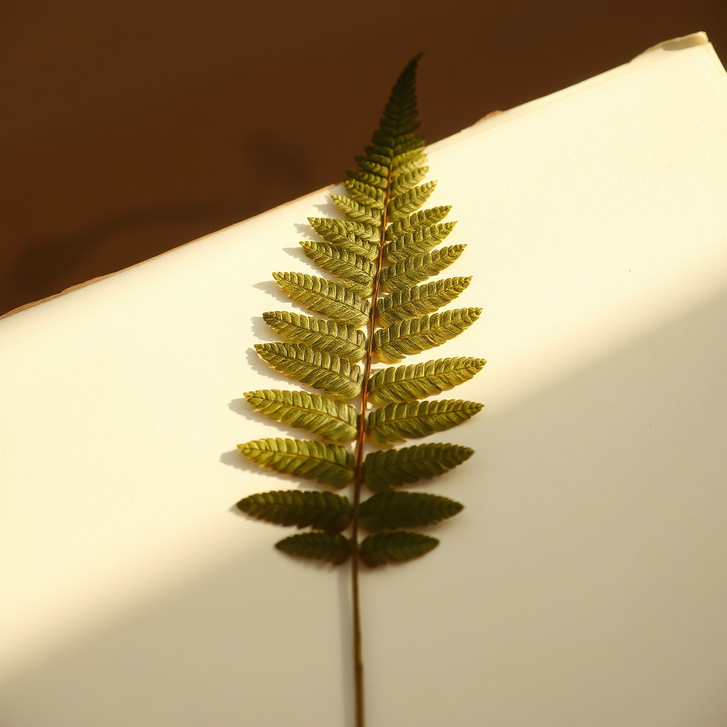 Pressed fern leaf on paper