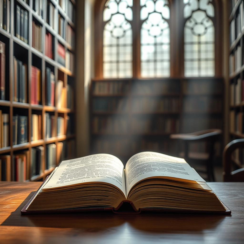 Open book in warm library light