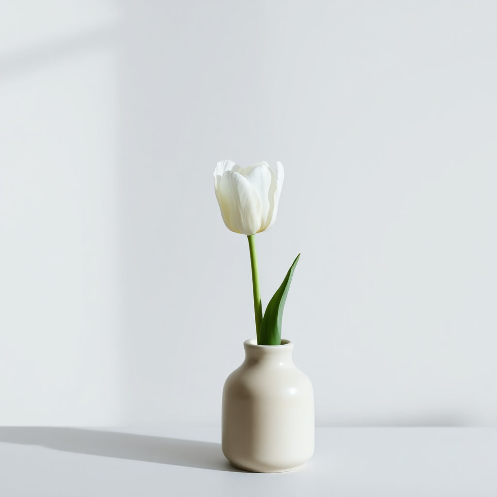 White tulip in ceramic vase