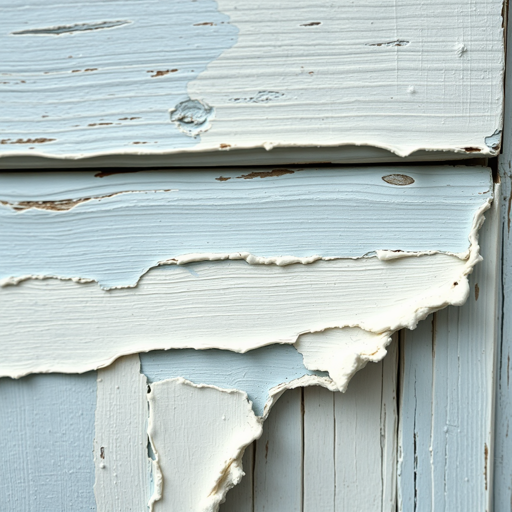 Peeling paint on old wooden door