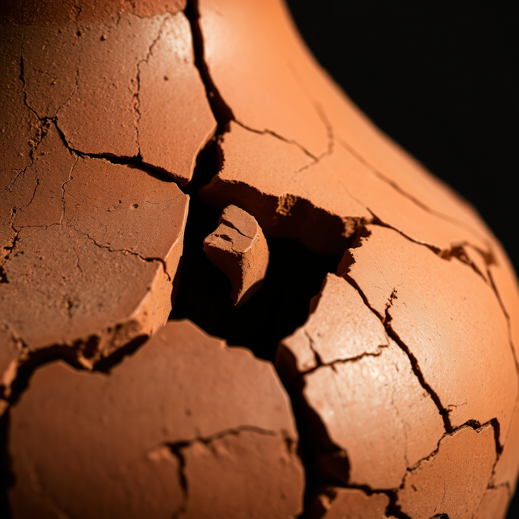 Cracked clay pottery fragments