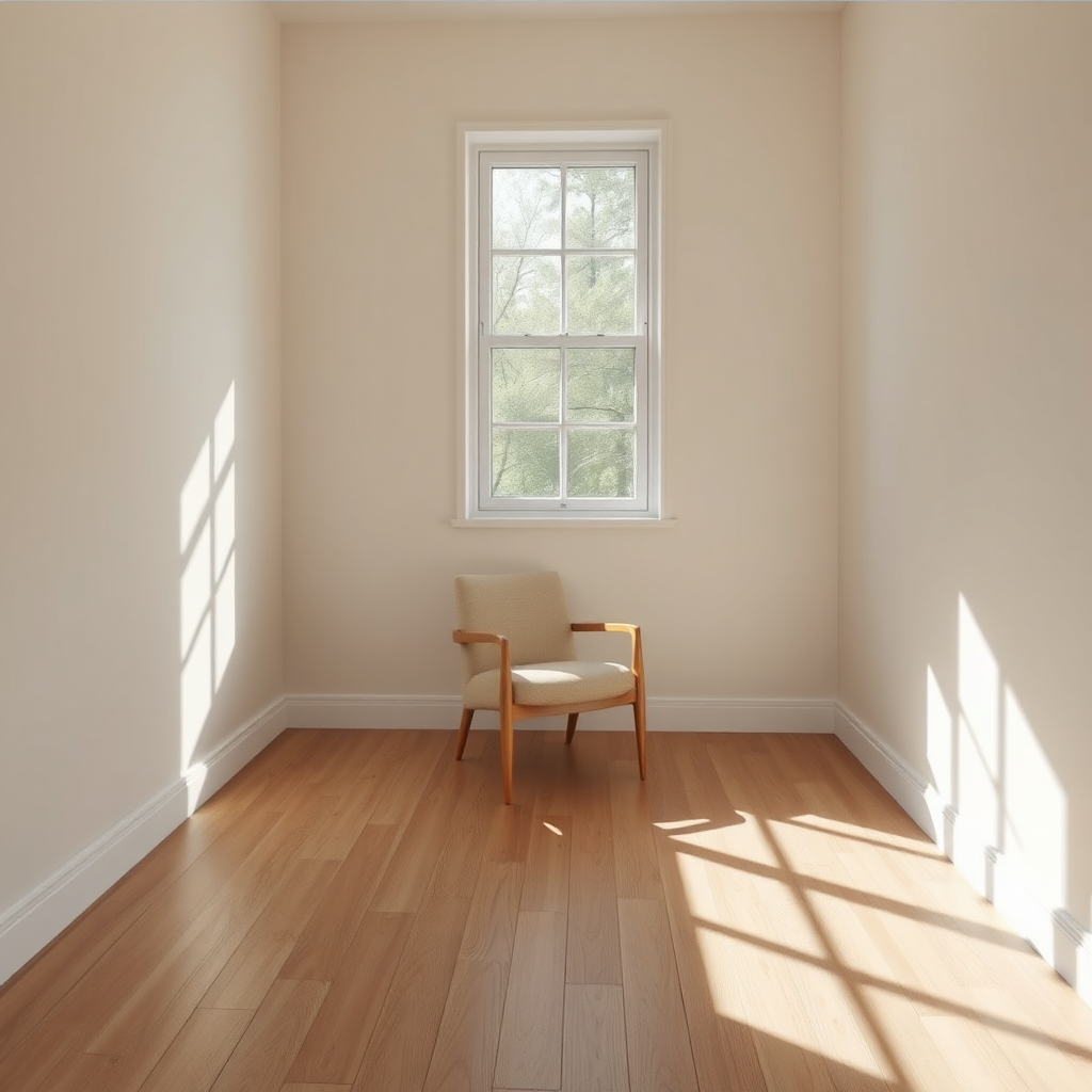 Chair by sunlit window