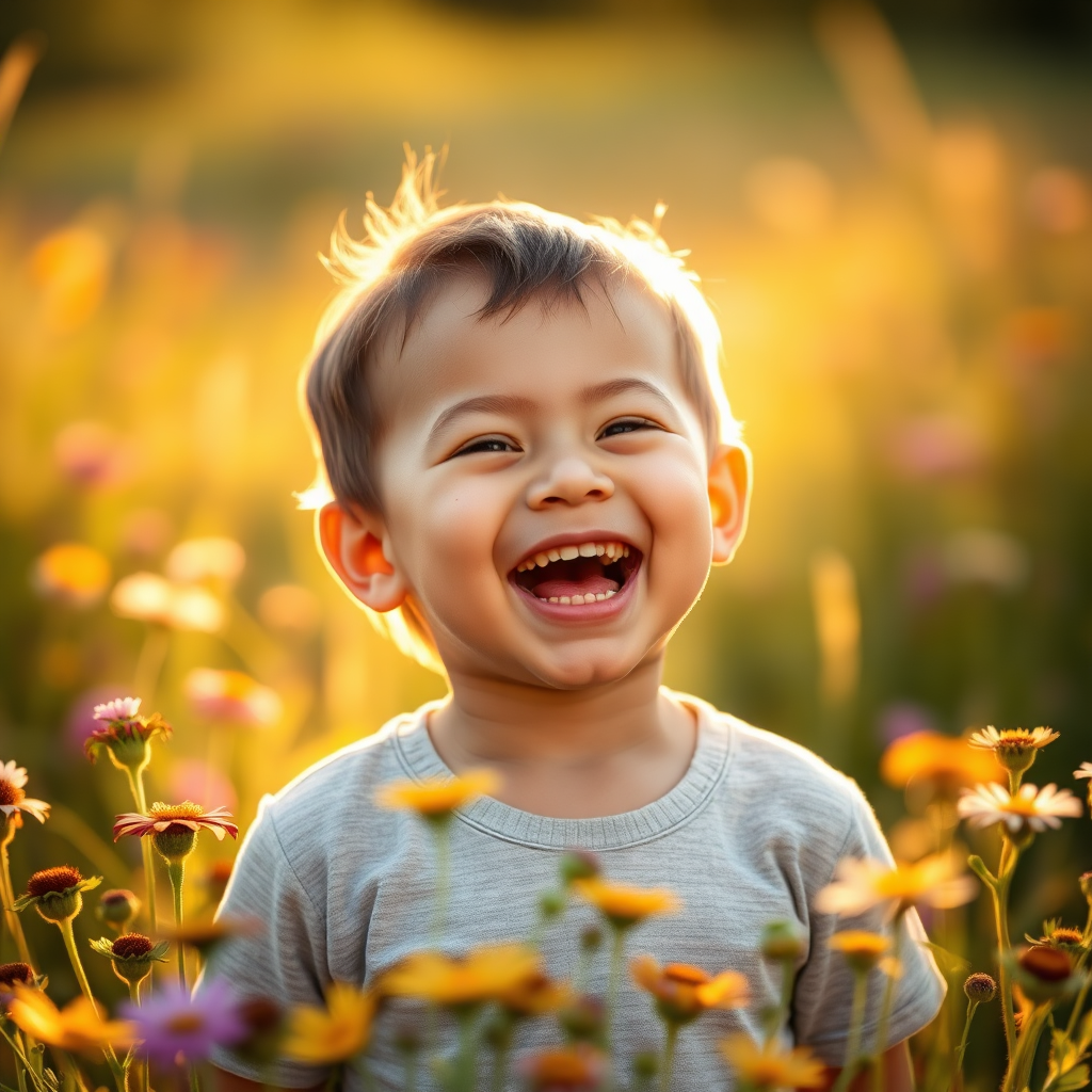 Child laughing in wildflowers