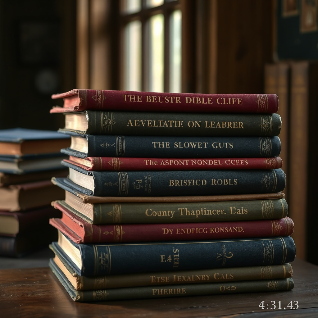 Stack of aged cloth-bound books