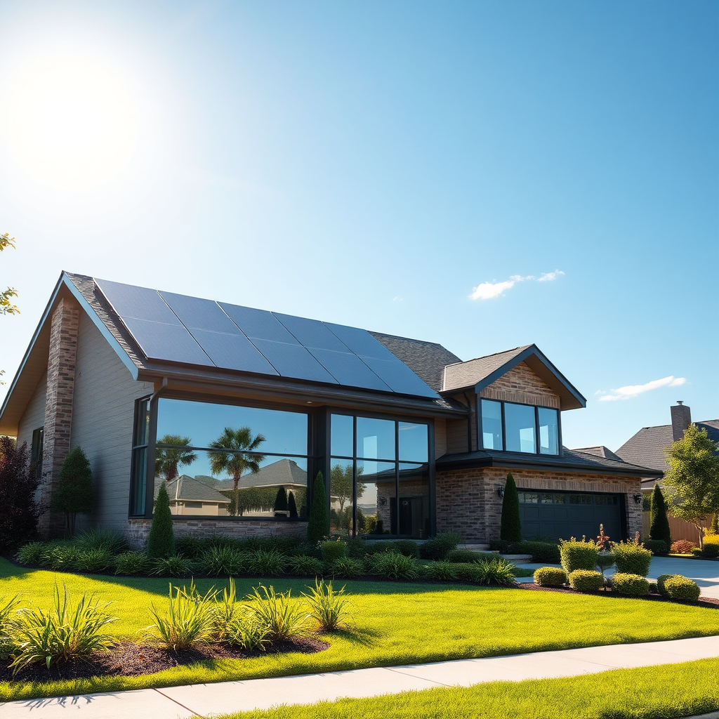 Modern home with solar panels