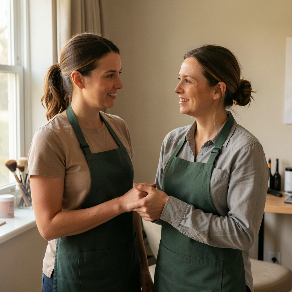 Beauty professionals supporting one another