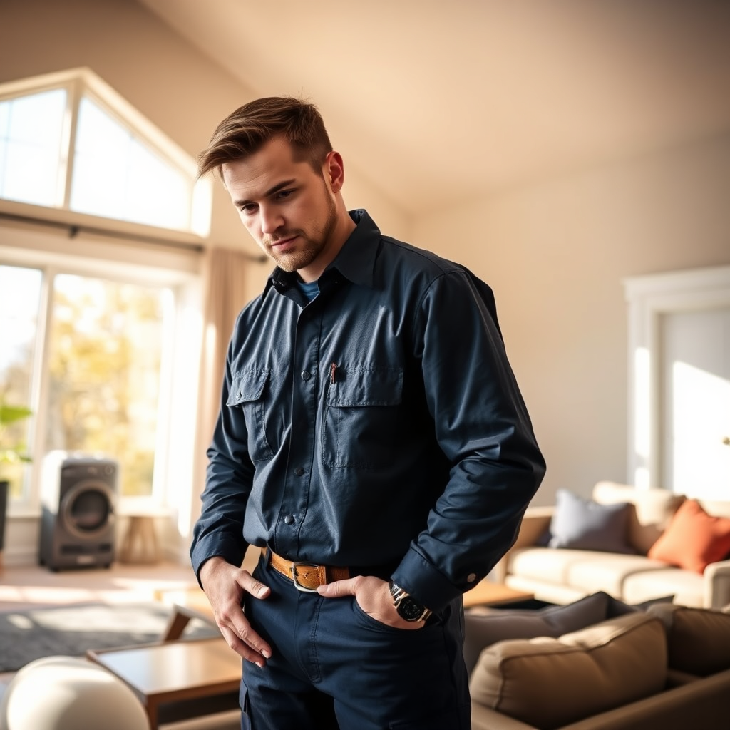 Baltimore HVAC technician performing inspection in a modern home