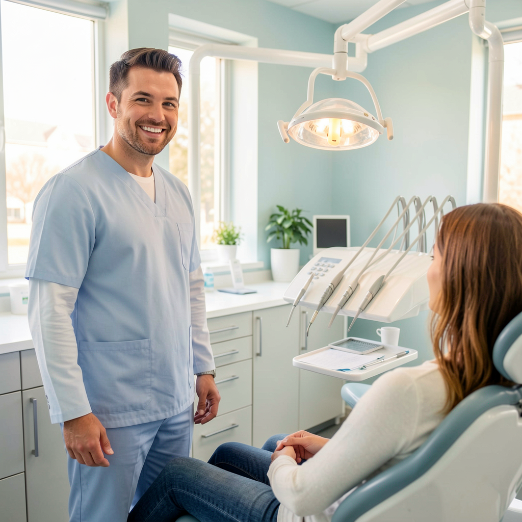 Hero dental team smiling in a modern clinic