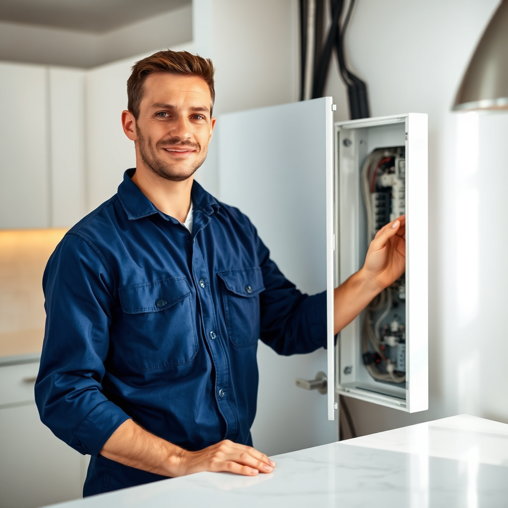 Electrician working on a modern residential electrical panel