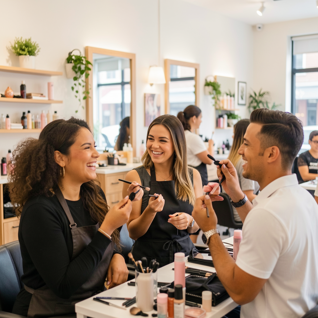Successful beauty professionals in a modern salon