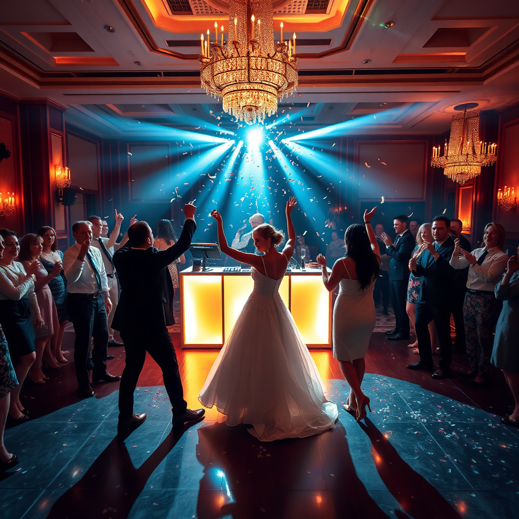 Wedding reception with dancing guests
