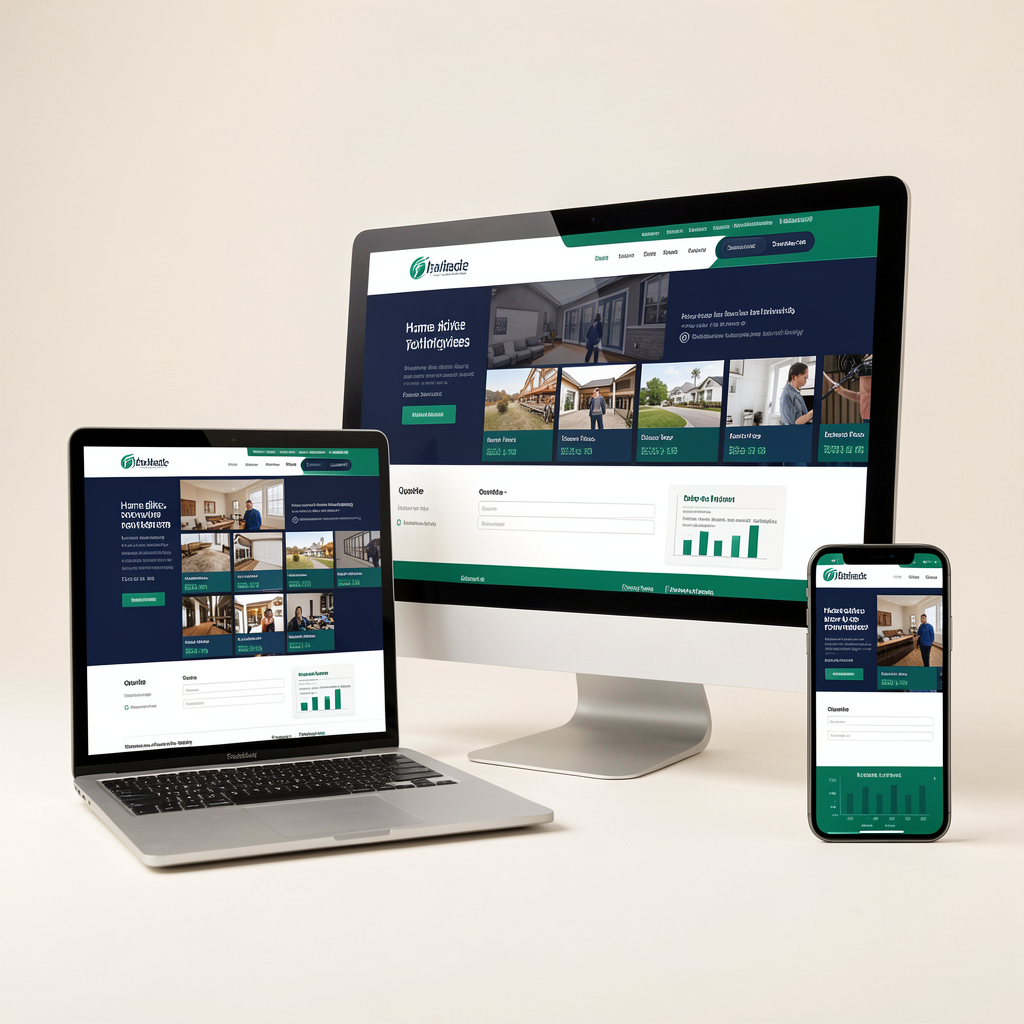 Responsive business website shown across desktop, laptop, tablet and phone