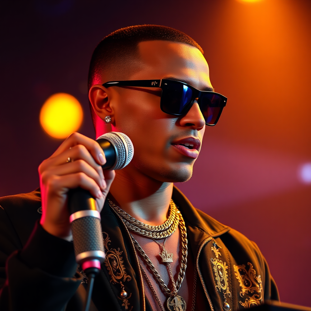 Performing DJ with microphone