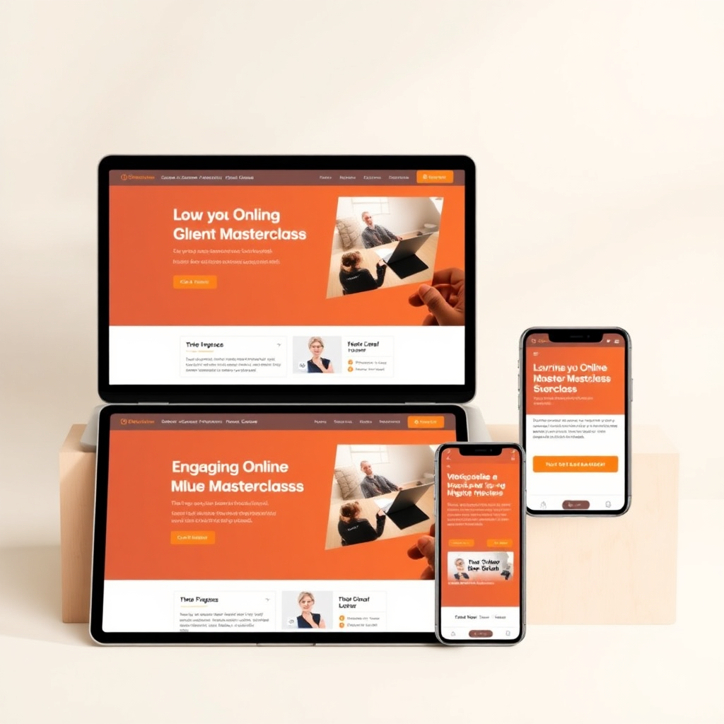 Multi-device mockup of the masterclass interface