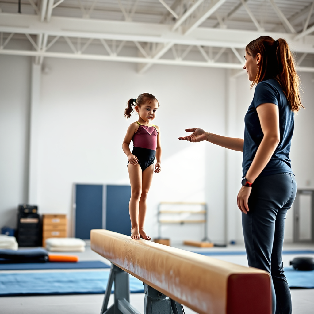 Coach guiding an athlete on balance beam
