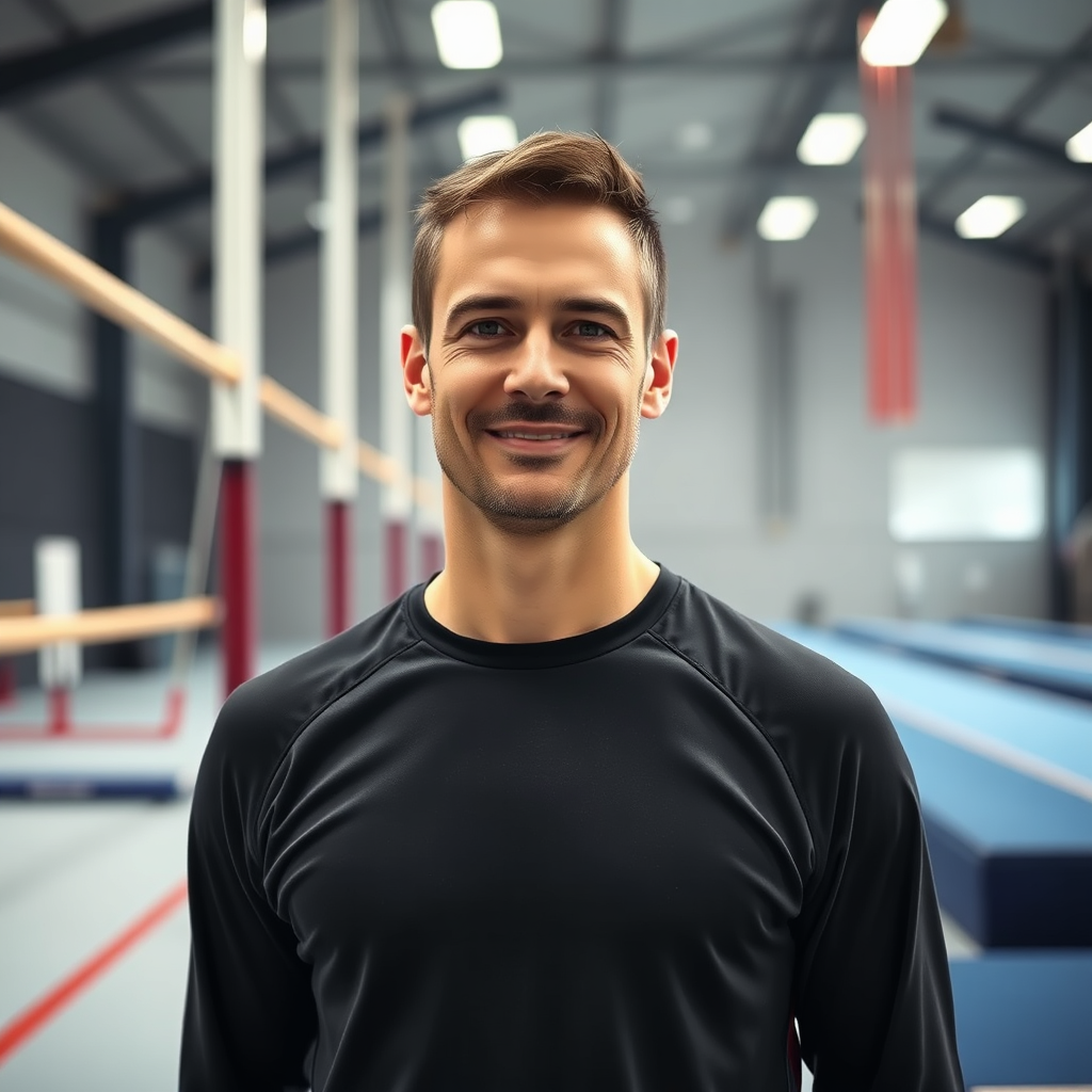 Gymnastics coach near apparatus