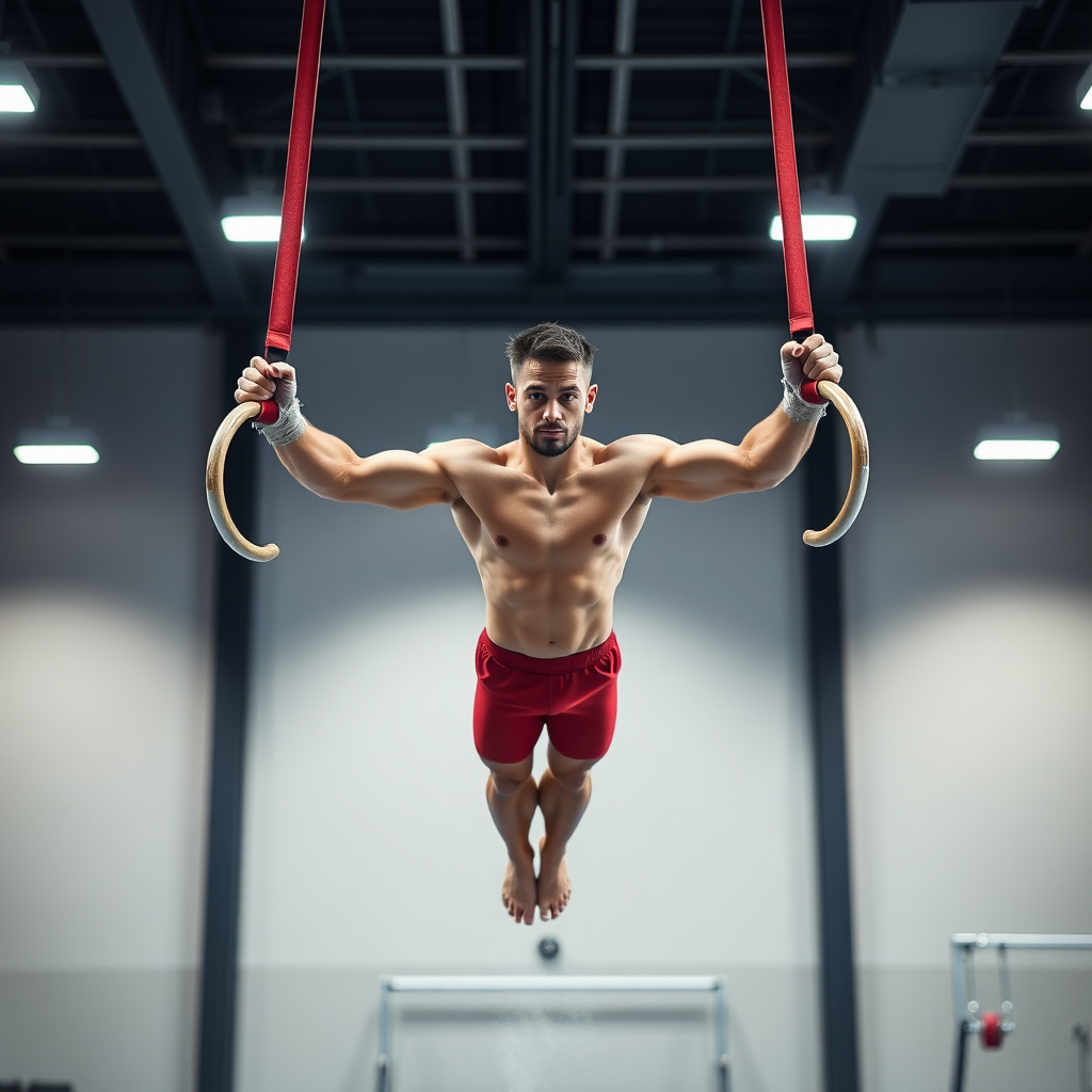 Men’s artistic gymnast training on rings