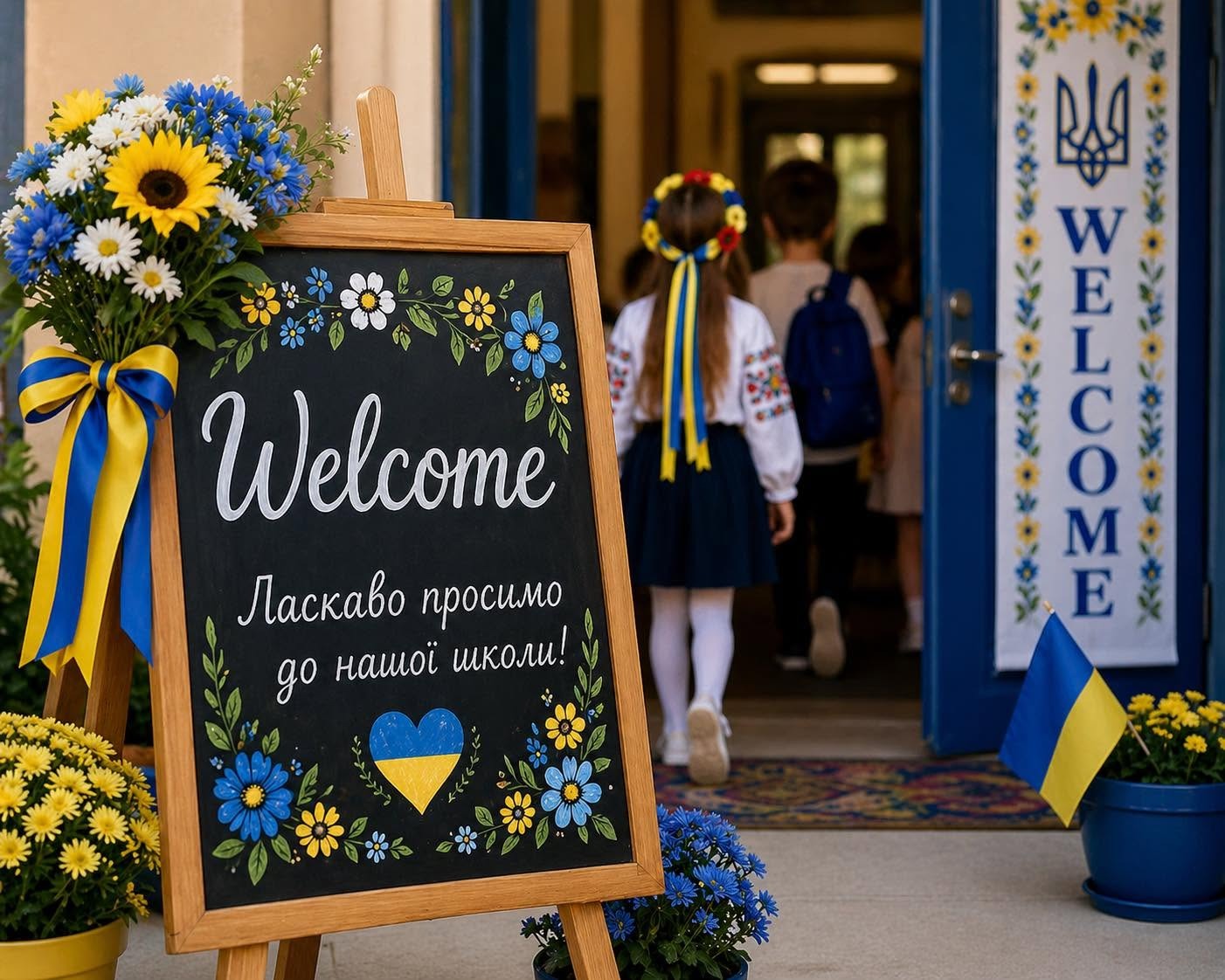 Vibrant school entrance and community welcome