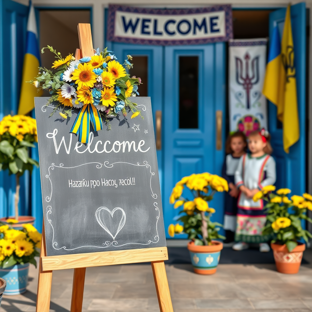 Welcome to the school entrance with decorations