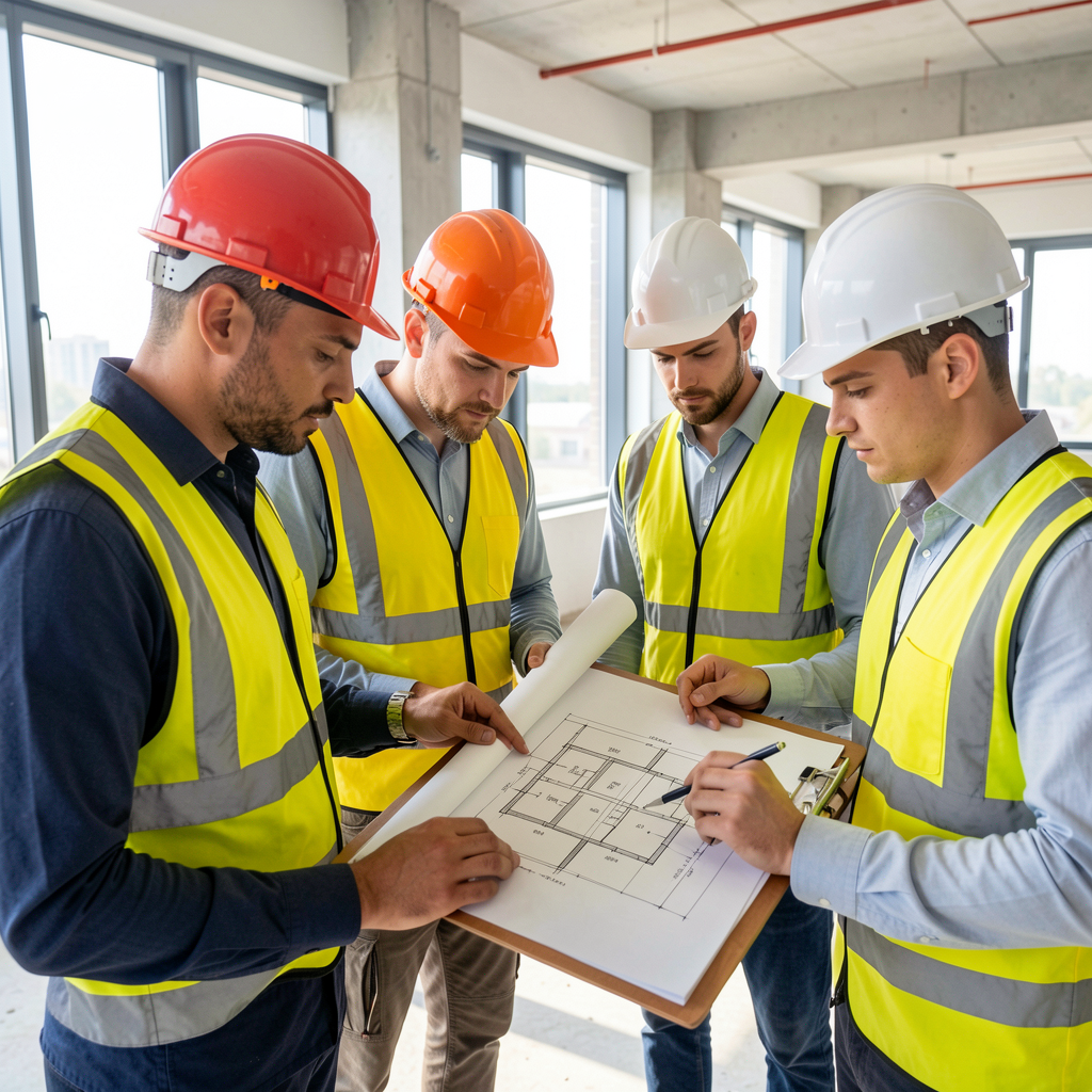 Professional team reviewing project plans