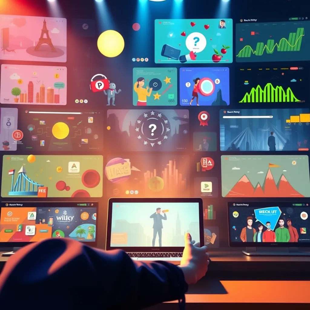 A vibrant and engaging video showcasing a diverse range of digital content, including animated graphics, captivating videos, and visually appealing website designs. The video should highlight the creativity and storytelling abilities of Best Son Media, showcasing the power of effective content marketing.