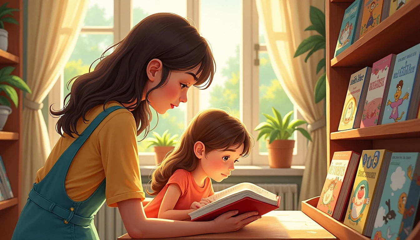 Parent and child comparing different age-appropriate illustrated children's Bibles in a bookstore
