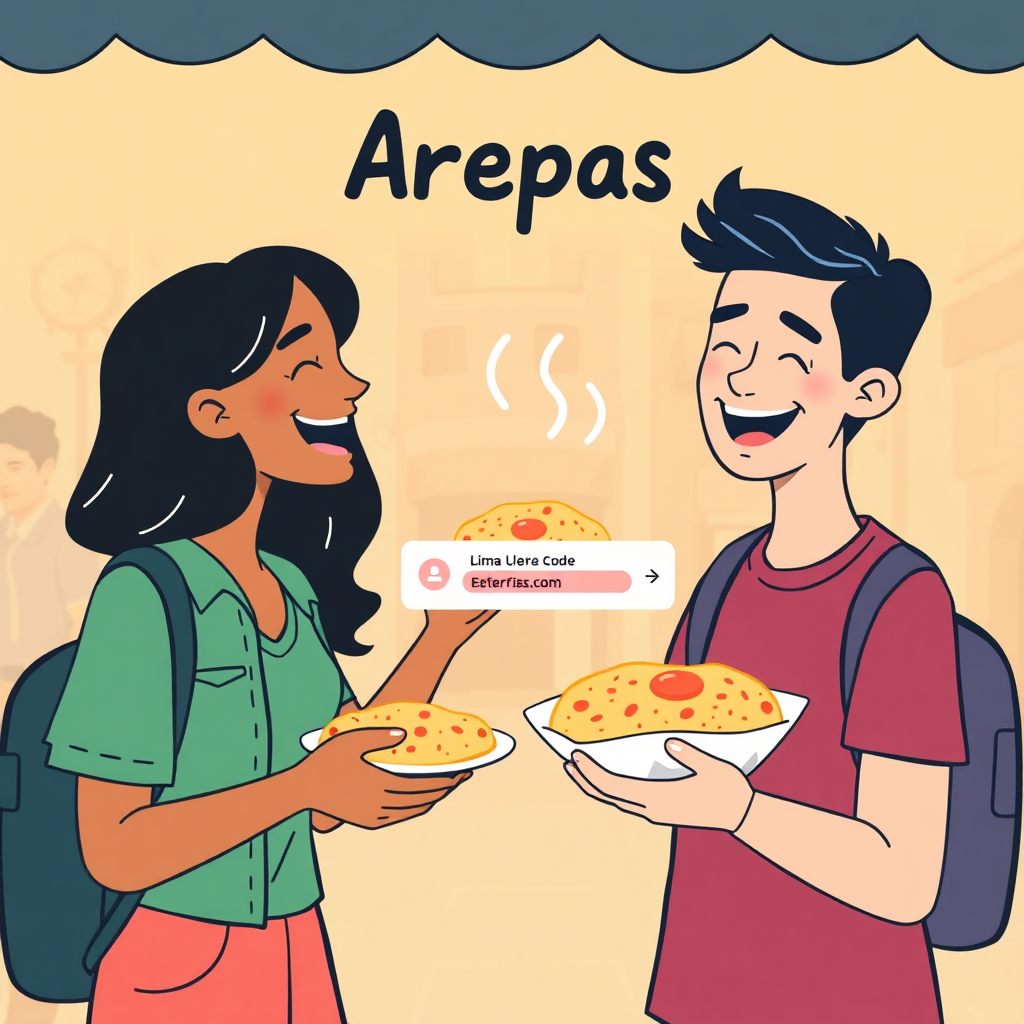 Amigos compartiendo arepas y ganando recompensas