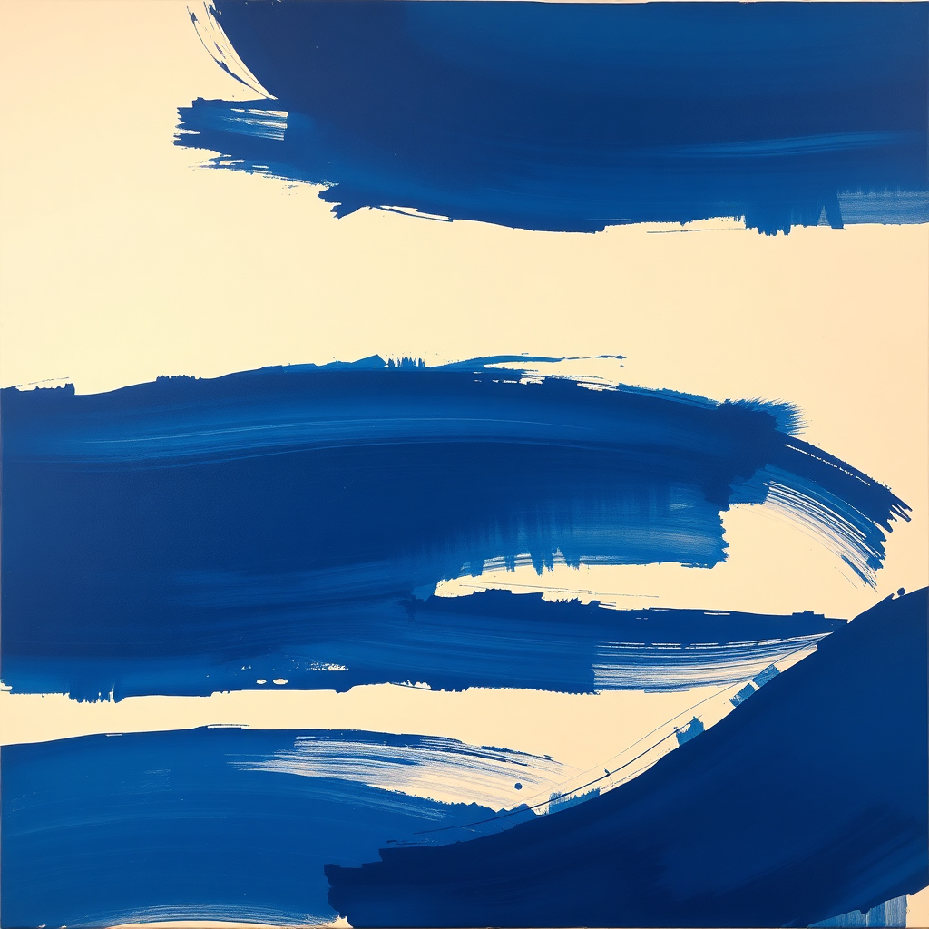 Abstract painting in blue and ivory