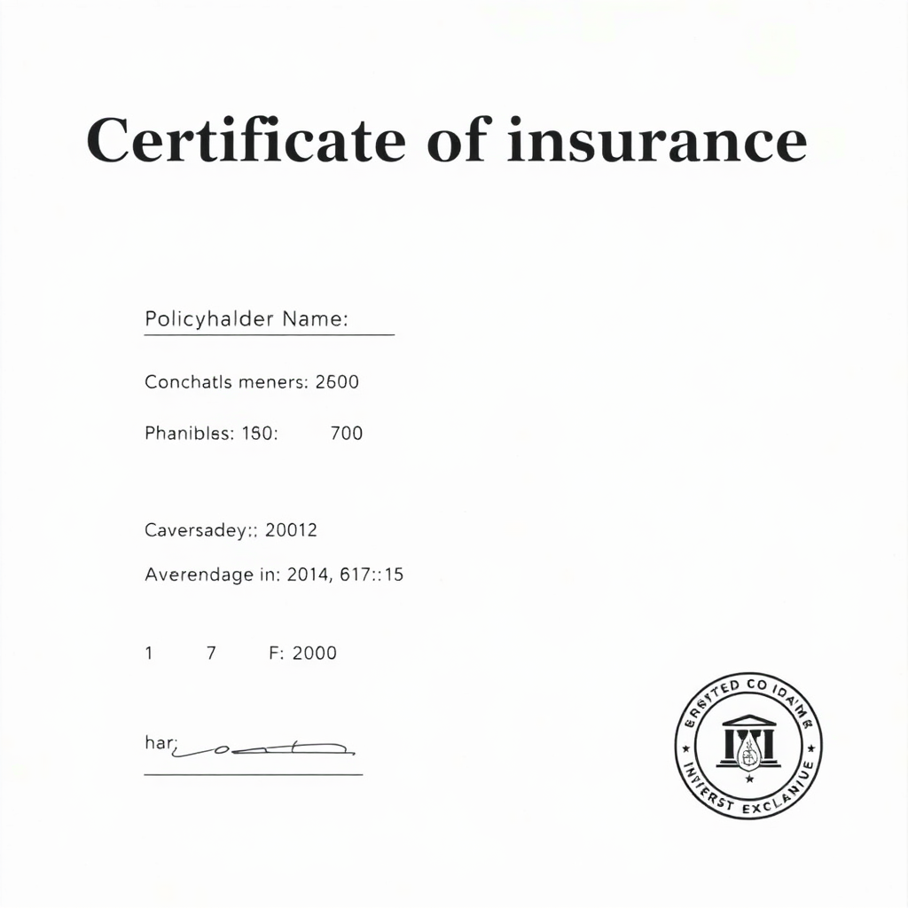 Certificate of Insurance sample