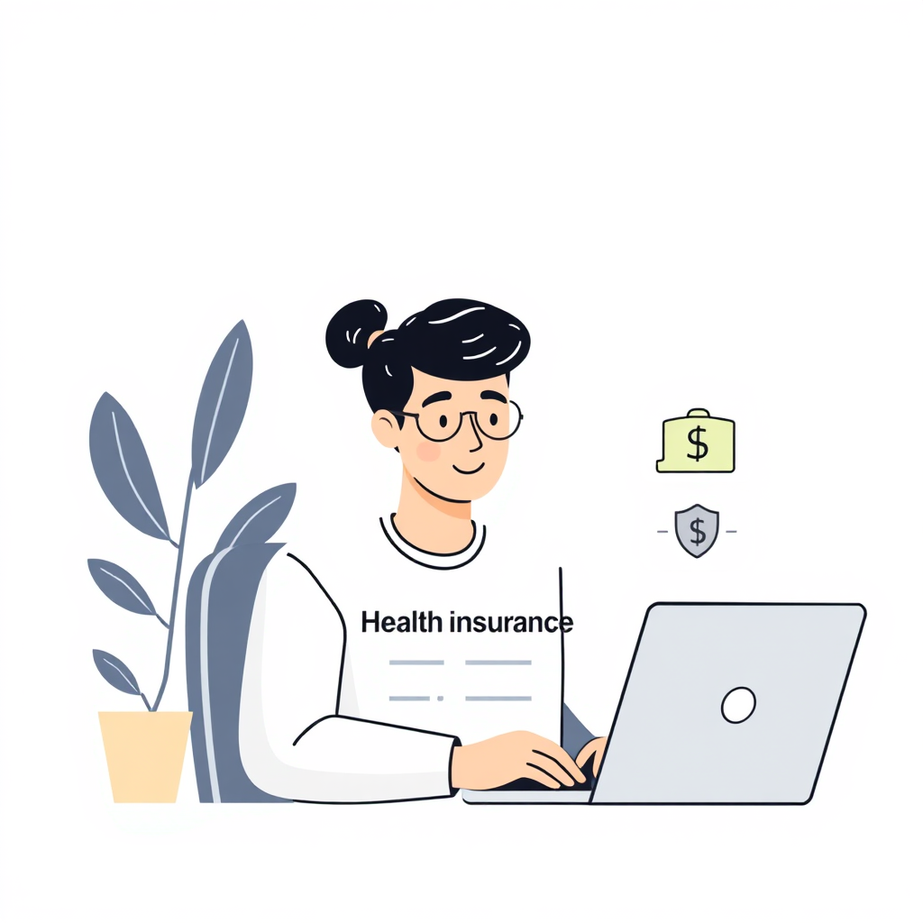 Illustration of a freelancer evaluating health insurance options