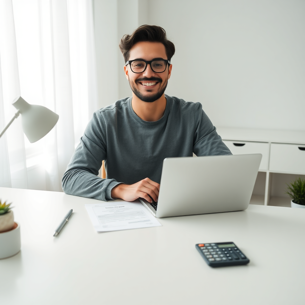 Freelancer at a desk reviewing health insurance documents