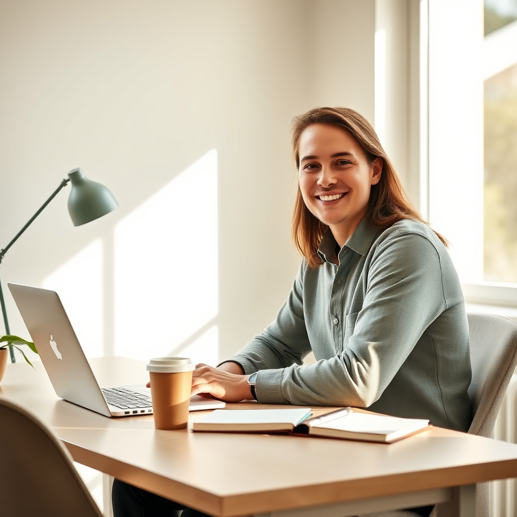 Self-employed professional in a bright home office